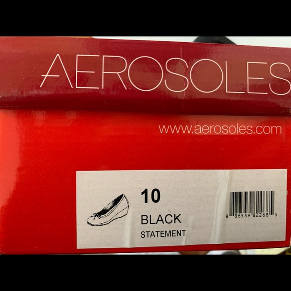 Comfy Aerosoles black statement shoes rubber wedges cute black leather bow US 10 - Picture 5 of 5